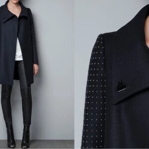 Zara navy coat with studded sleeves seen on gossip girl